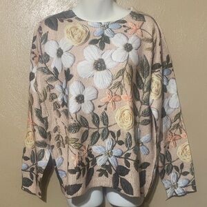 7. Cream size L Floral Crewneck Sweater in Blush
